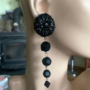 Vintage Black Beaded Drop Earrings